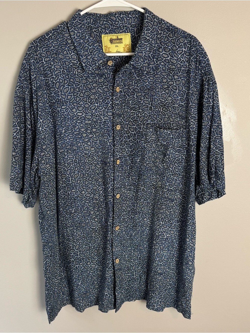 Earth To Life Men’s Bamboo Cotton Blend Blue Patterned Button Up Top Size 2XL